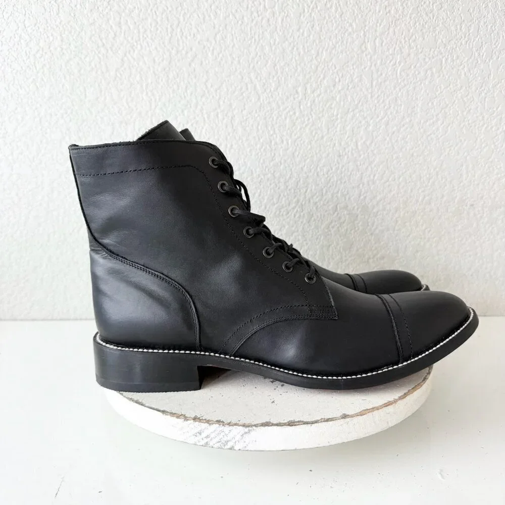 NEW Lane Mens Black Ankle Boots Size 13.5 Lace-up Short Boot Casual Leather Sole